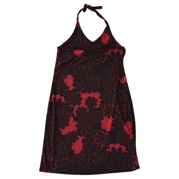 Y2K Red & Black Floral Backless Halter Dress -Size Large - Picture 6 of 7